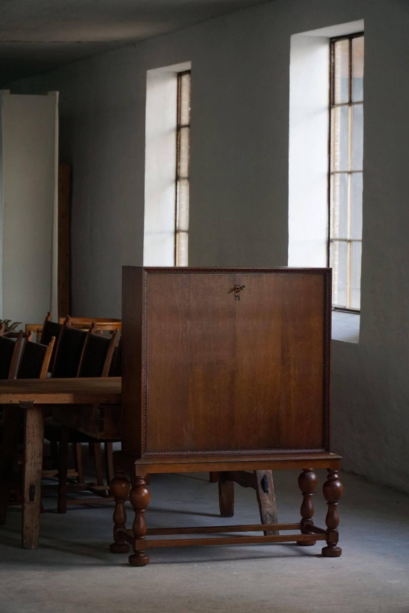 Modern Danish secretary, unique handmade oak, mid-20th century.