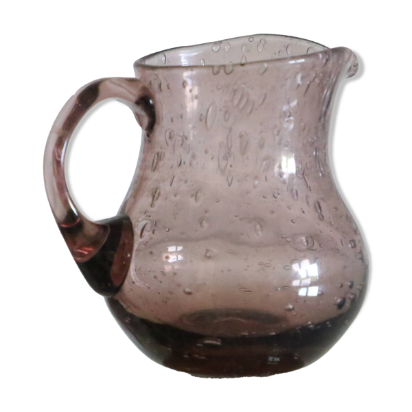 Pot à lait, crémier, Biot en verre bullé, fabrication artisanale, violine, vintage