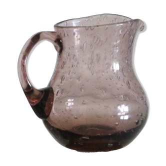 Pot à lait, crémier, Biot en verre bullé, fabrication artisanale, violine, vintage