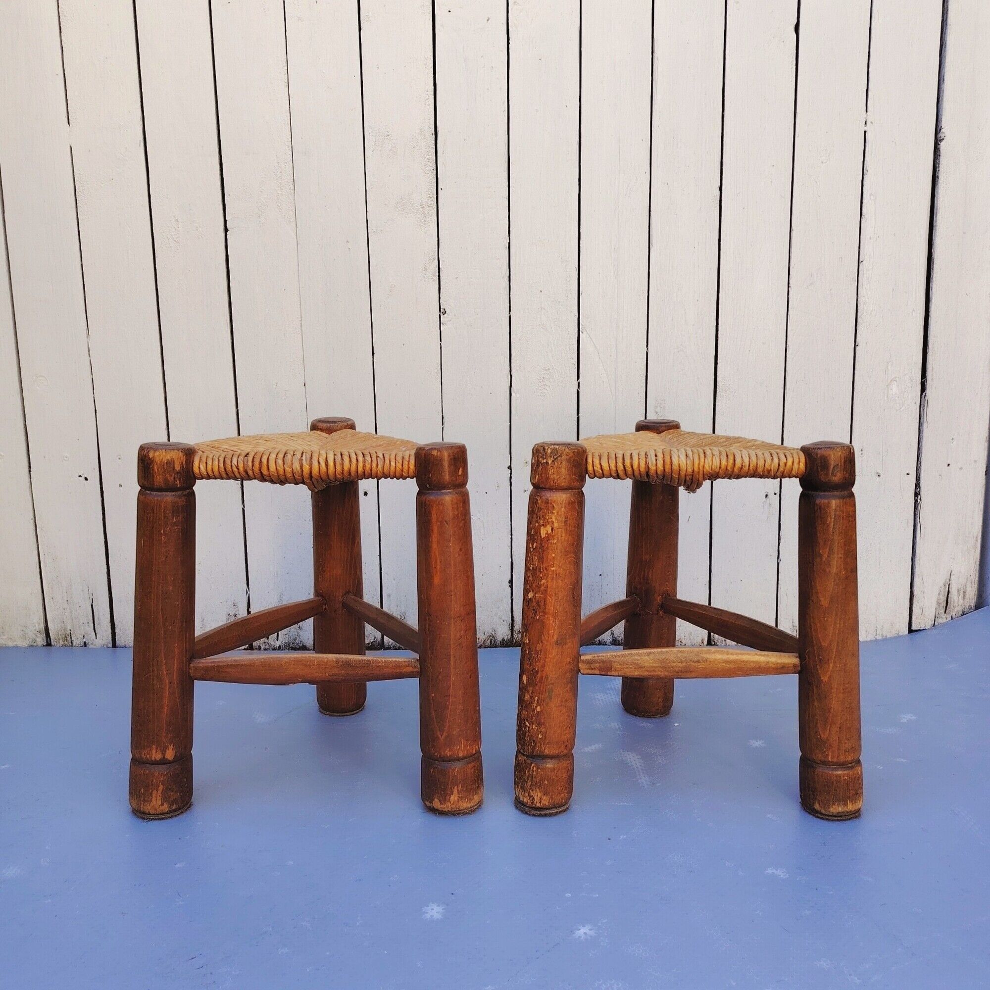 Tripod stools, straw, vintage, folk art