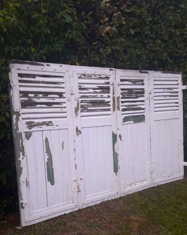 Volets 4 vantaux H148xL245cm persiennes chêne anciens paire 1