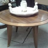Art Deco round coffee table in blond wood