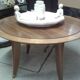 Table basse ronde Art Deco en bois blond