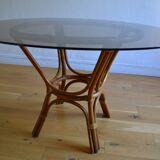 Table ronde rotin et verre