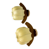 Pair of "Cocoon" wall lights, resin and pine, Italy, 1970s