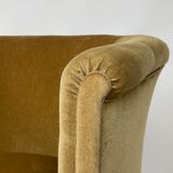 Mid century gold fringed velvet tub armchair