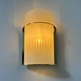 Pair of vintage brass and sandblasted glass wall lights, France 1970