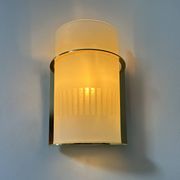 Pair of vintage brass and sandblasted glass wall lights, France 1970