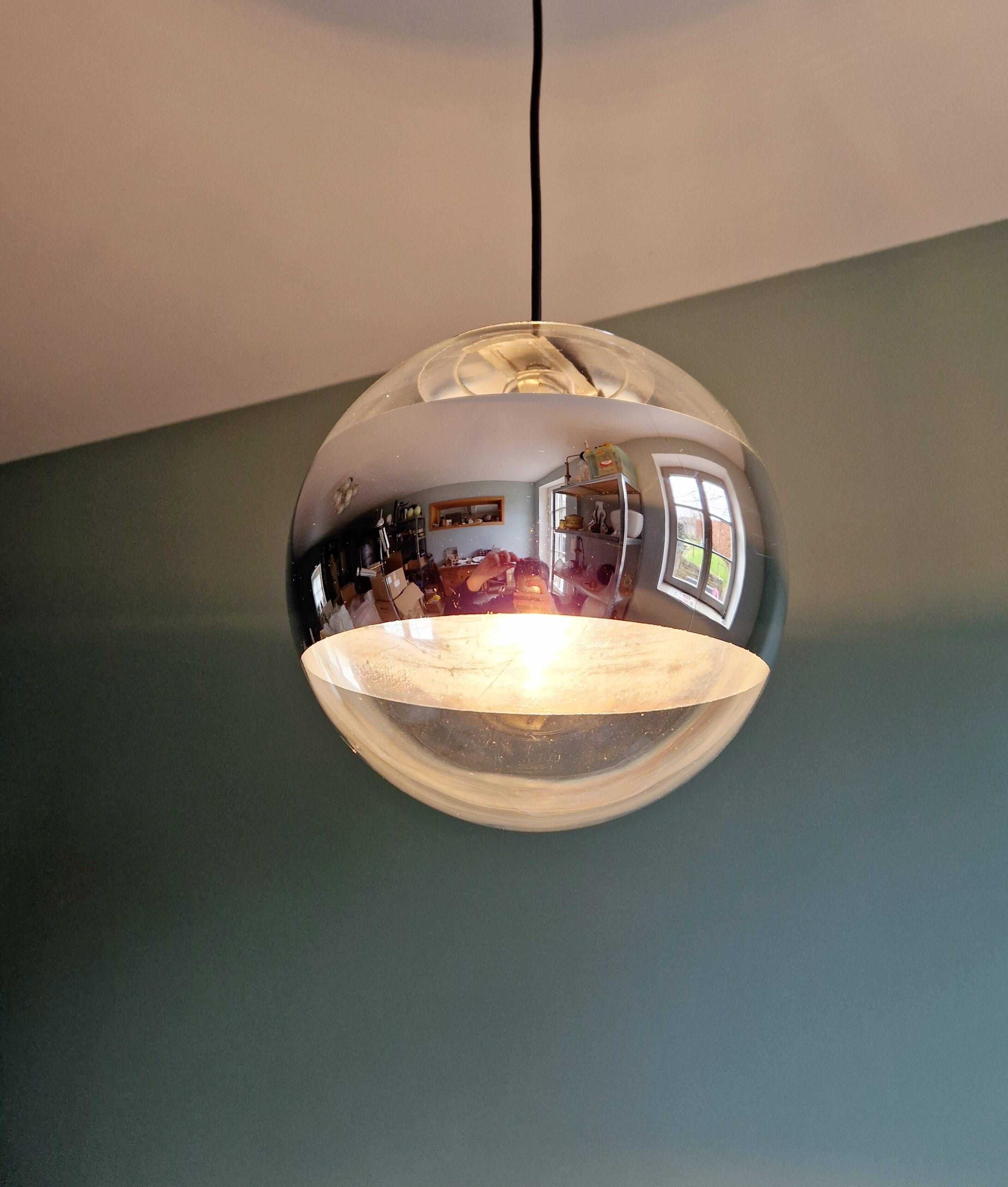 Space Age pendant light in clear glass and chrome, 70s