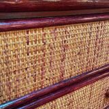 Wood and rattan commode Maugrion vintage 1980s