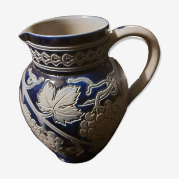 Signed pitcher in cobalt blue enameled salt stoneware