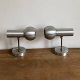 Pair of Eye Ball wall lights. 1970. Brushed stainless steel.