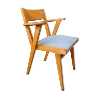 Scandinavian armchair wood and skaï gray, vintage, 60s