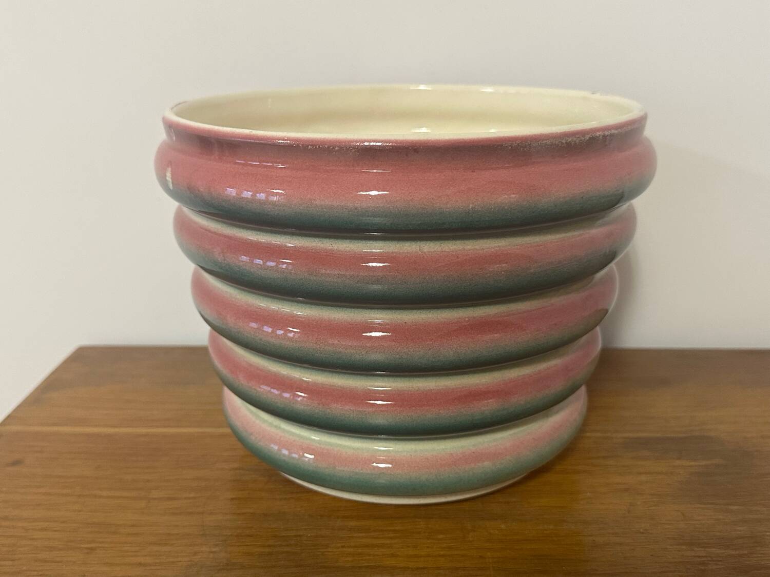 Antique Sarreguemines ceramic cachepot, France