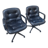 Paire de fauteuils Comforto en cuir noir. Vintage années 70