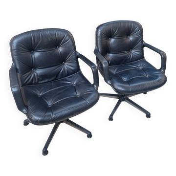 Paire de fauteuils Comforto en cuir noir. Vintage années 70