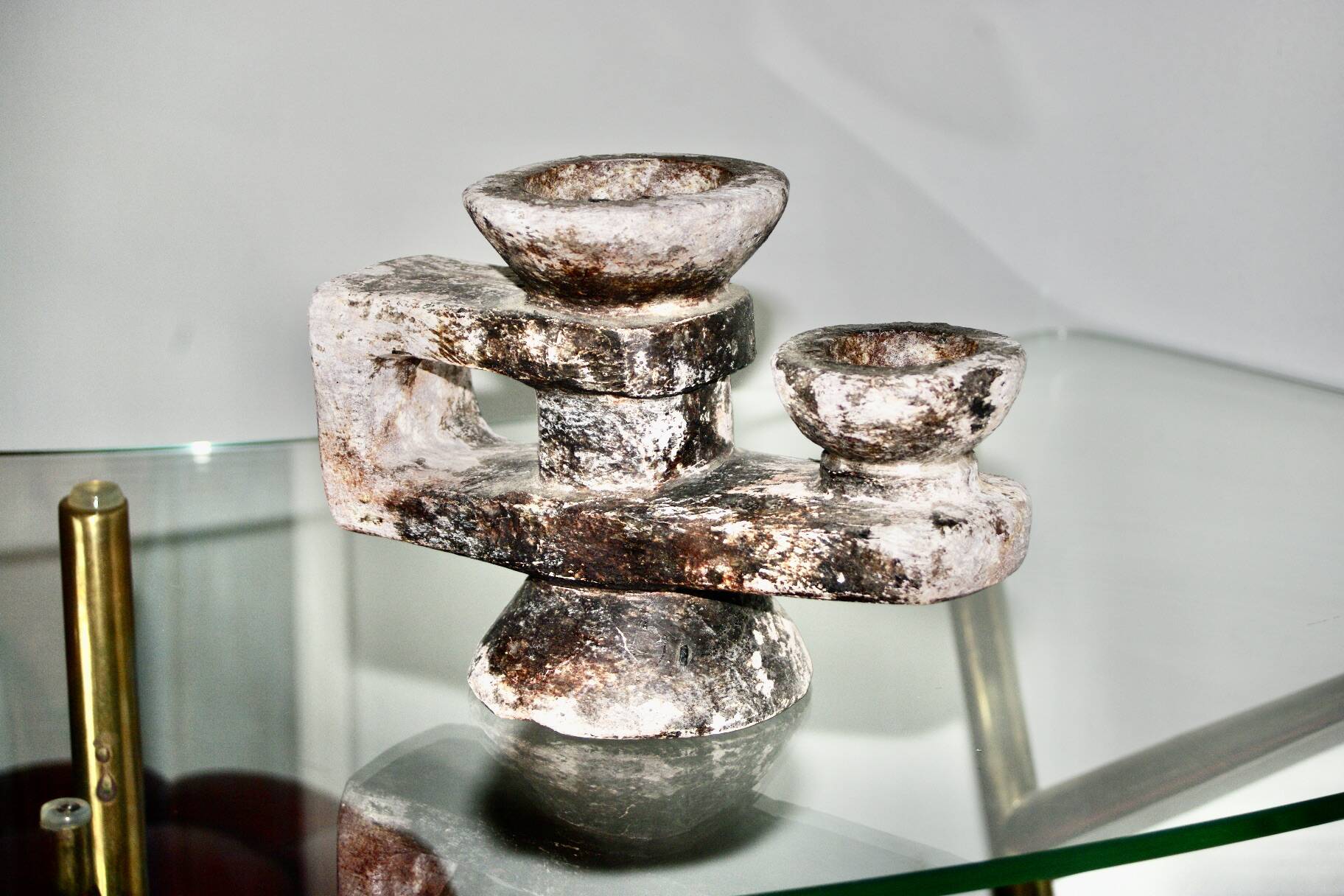 Brutalist stone candle holder 1960