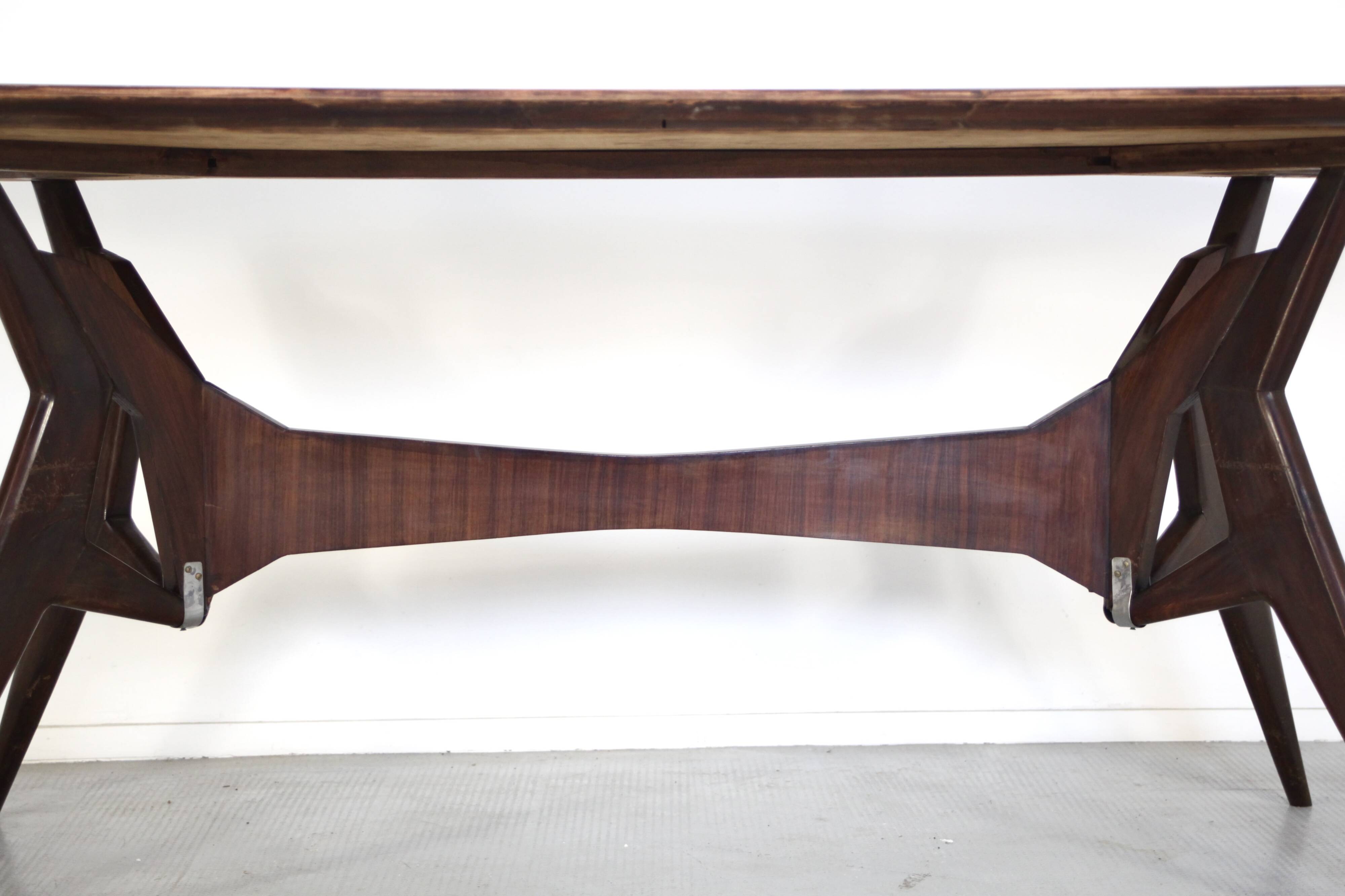 Midcentury Italian Oblong Marble Effect Table With Wood Base.