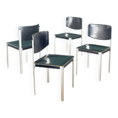 Lot de 4 chaises de salle à manger postmodernes en cuir noir Matteo Grassi, Italie, années 1980