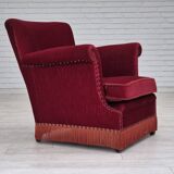 1970s, Danish lounge chair, original condition, cherry-red velour fabric.