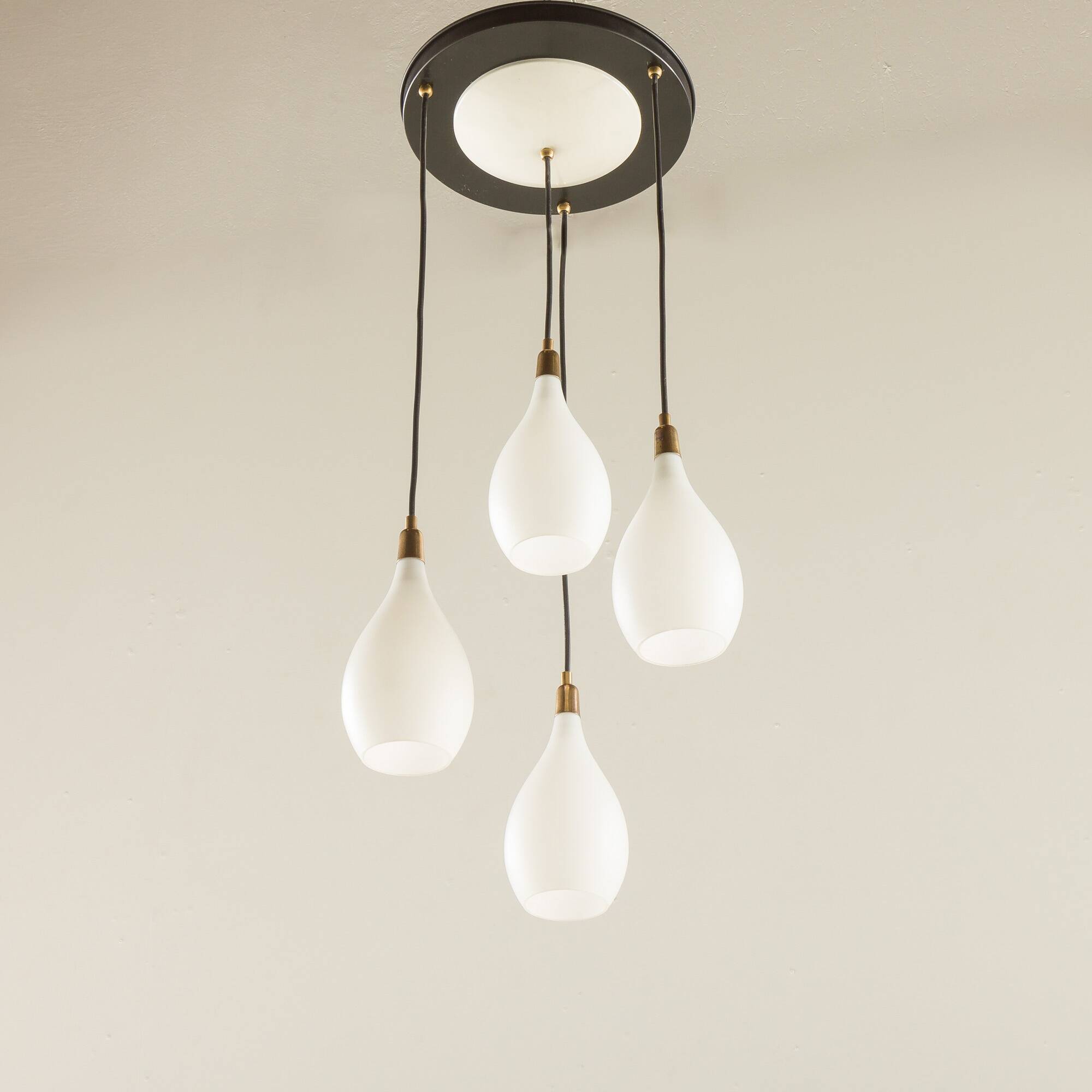 Italian vintage chandelier in opaline glass,  mid century modern 1970s