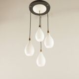 Italian vintage chandelier in opaline glass,  mid century modern 1970s