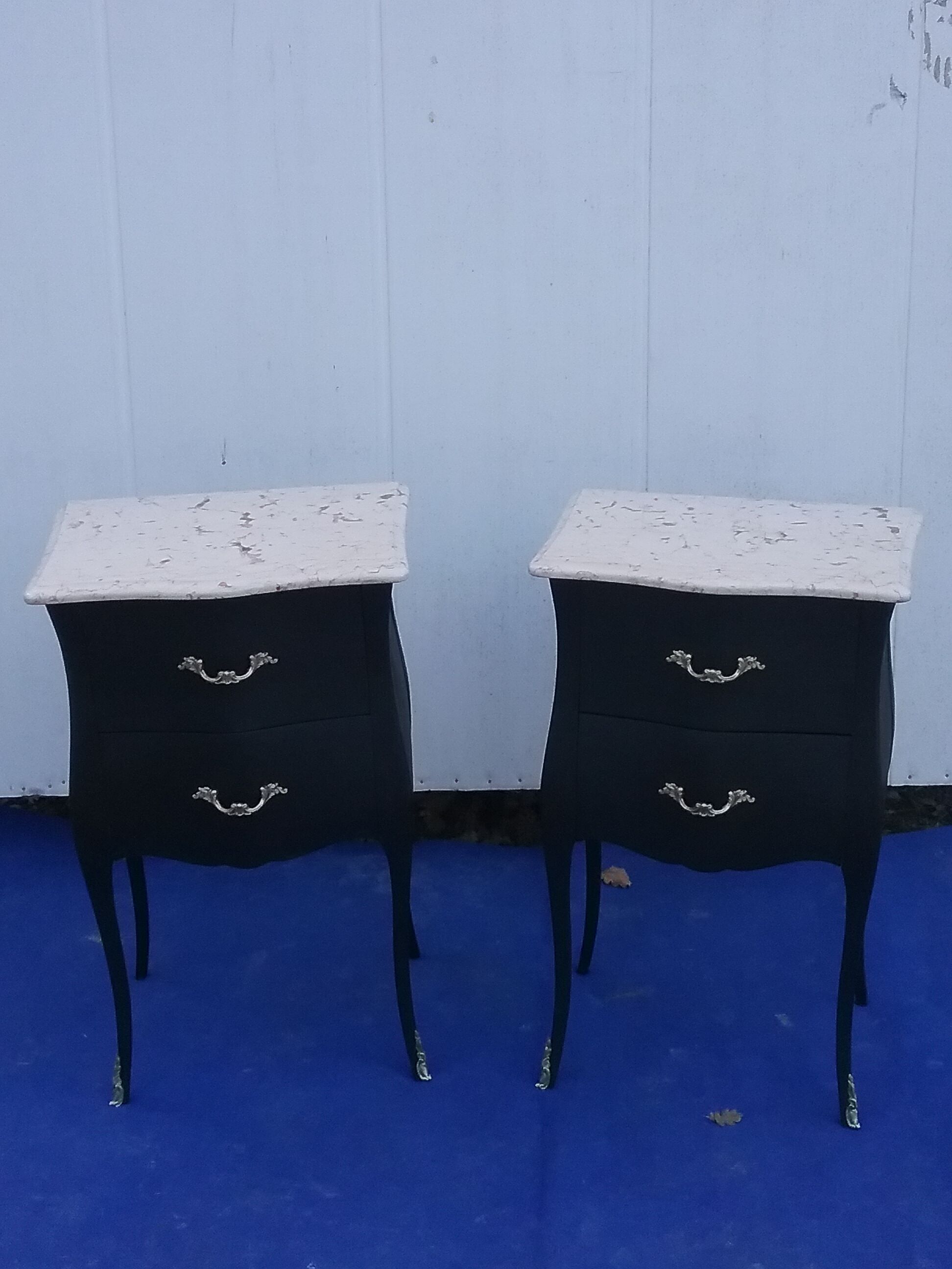 Pair of black L XV style bedside tables