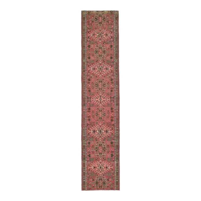 1970s Vintage Turkish Oushak Handmade Wool Cotton Pink Runner Rug 76x365