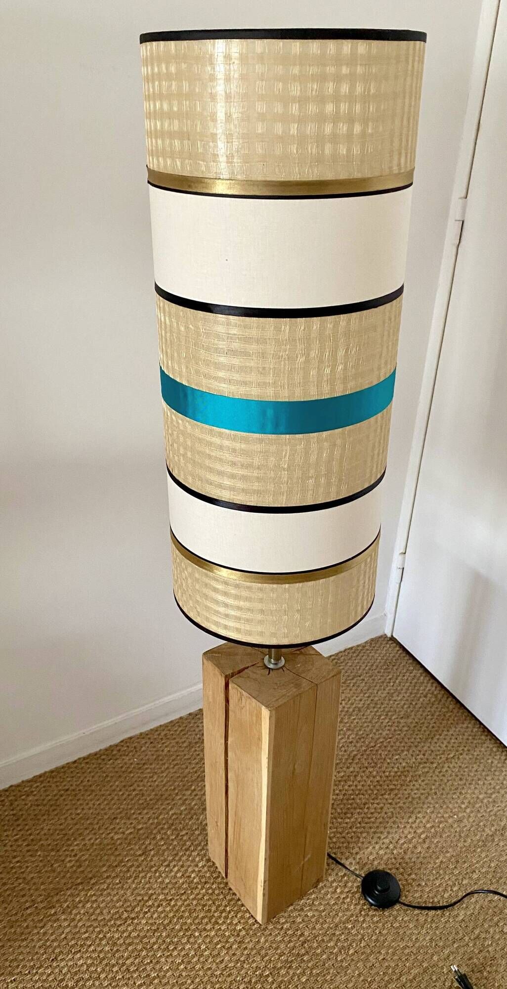 Solid oak floor lamp with contemporary shade