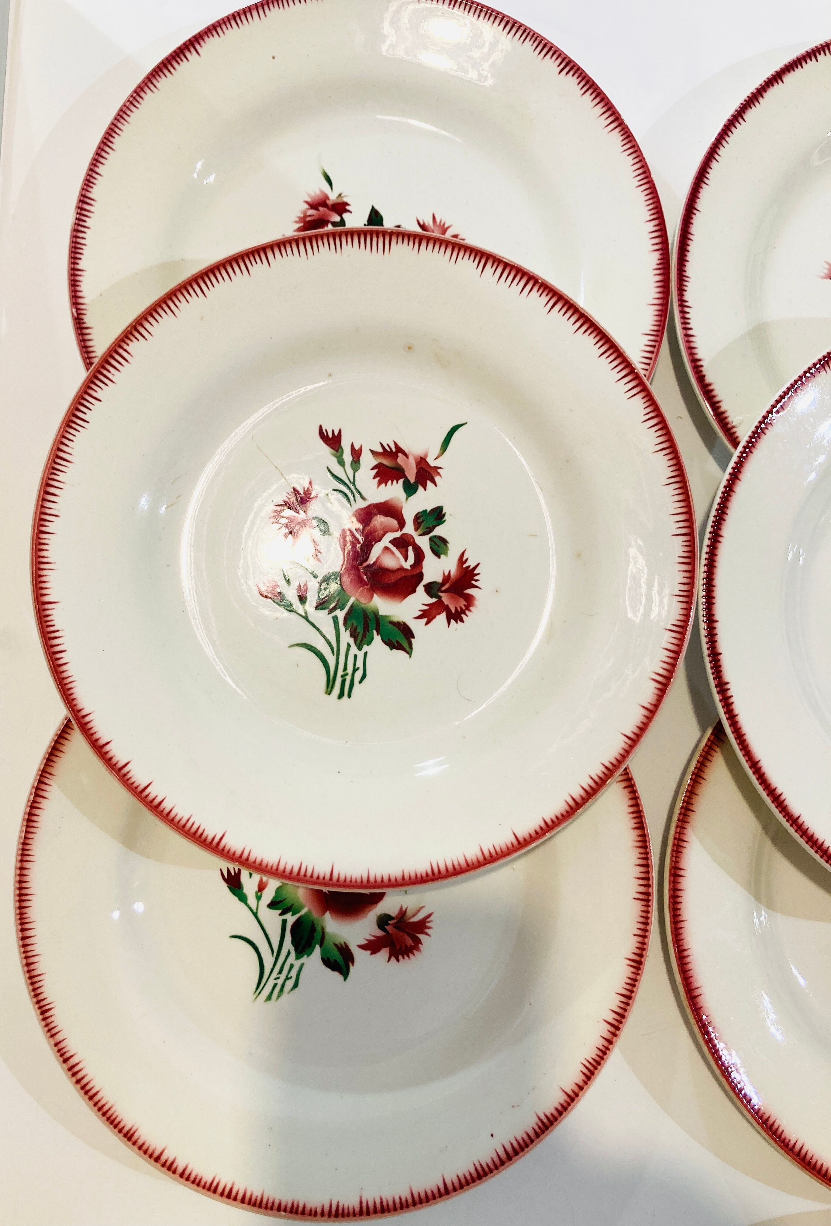 8 plates faience bordeaux-collection bouquet fleuri - digoin sarreguemines -retro-cuisine-vintage