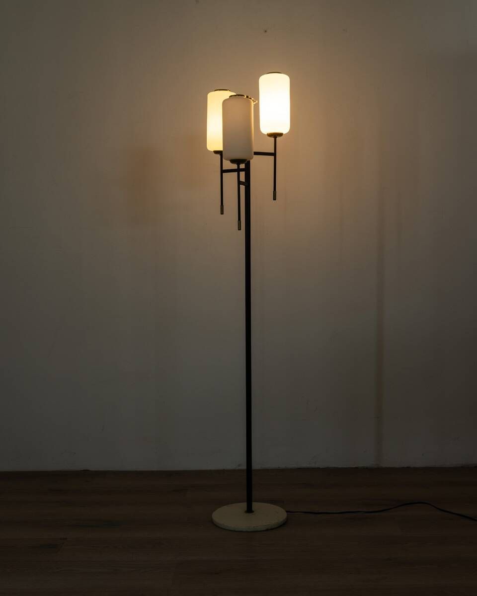 Vintage 50's floor lamp in metal and glass, italian design