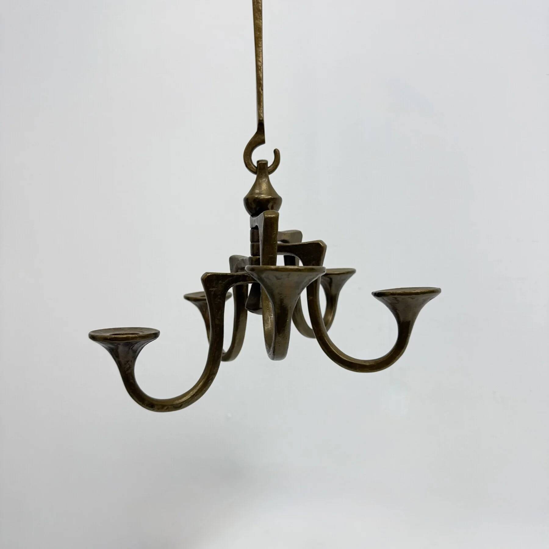 Brutalist bronze hanging chandelier by Michael Harjes, 1970s