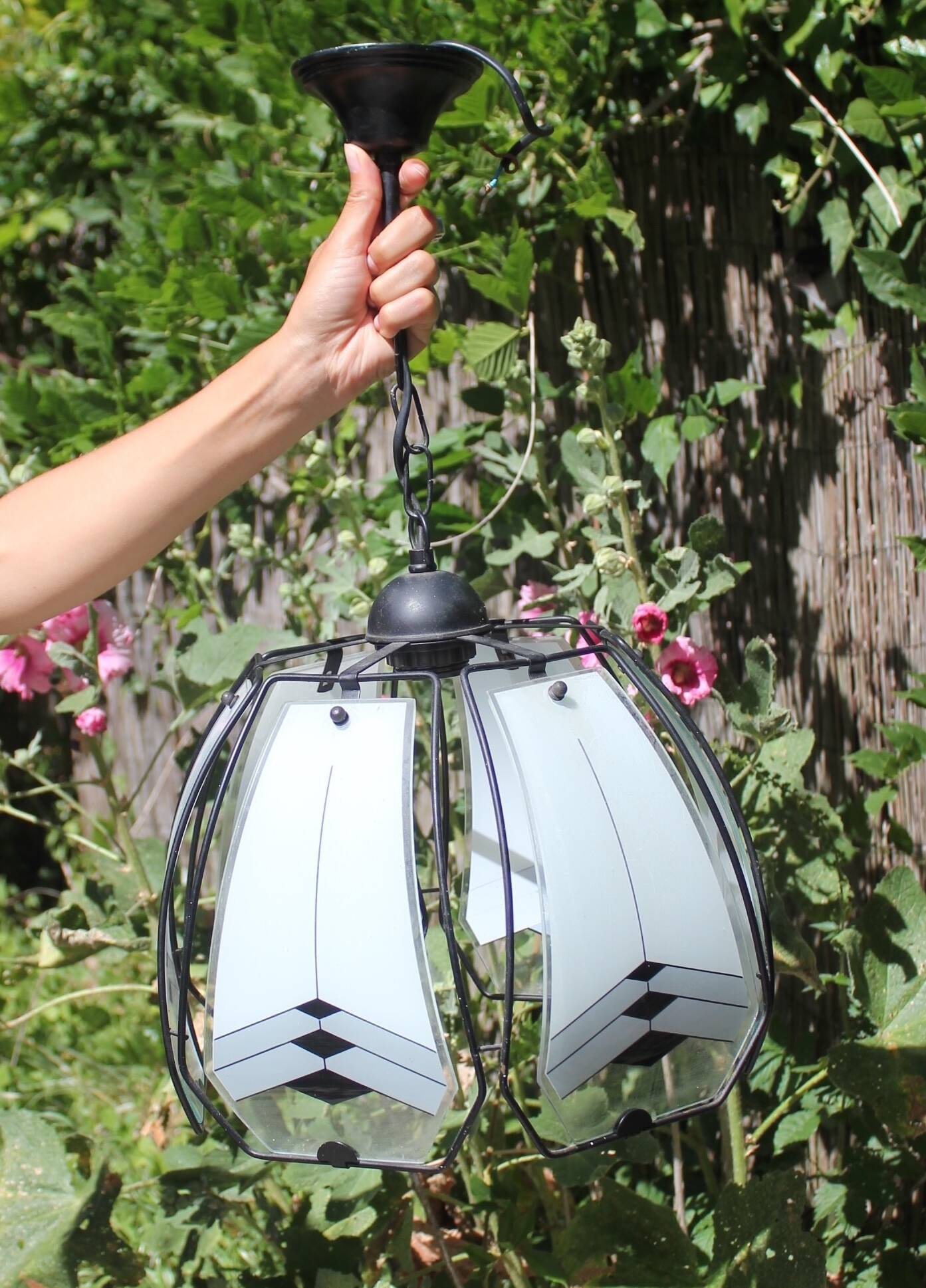 50s design metal and glass tulip ceiling light