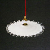 White opaline pendant light with crenellated edges