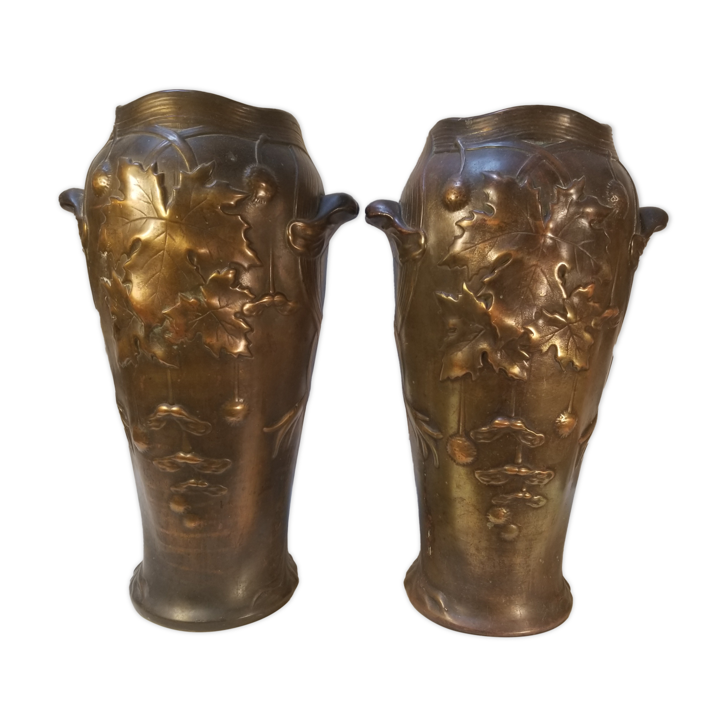 Pair of Art Nouveau baluster vases in copper earthenware by Gustave de Bruyn