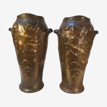 Pair of Art Nouveau baluster vases in copper earthenware by Gustave de Bruyn
