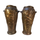 Paire de vases balustre Art Nouveau en faïence cuivrée par Gustave de Bruyn