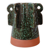 Vase en céramique sculptural émaillé vert foncé à reflets