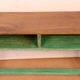Old Burmese teak school chair and set original green patina, height under desk