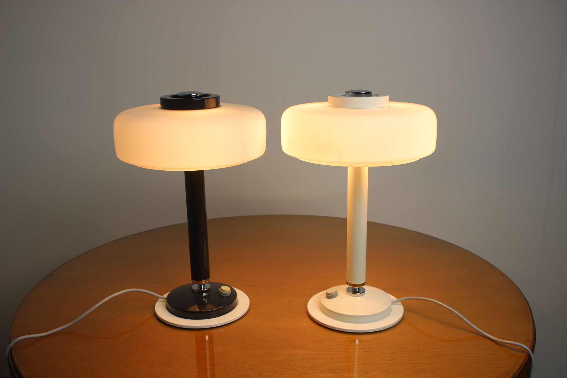 Set of two rare black & white table lamps/ Napako, 1960's