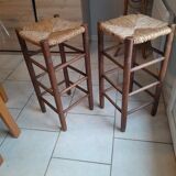 Pair of vintage straw bar stools