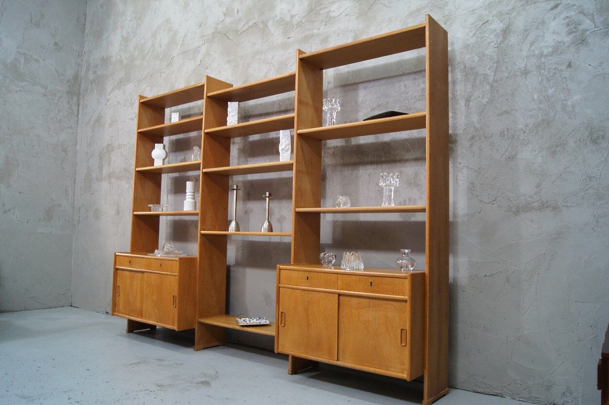 Scandinavian oak modular wall unit, 1960s