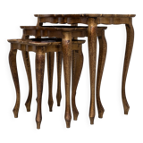 Triptych Florentine Gold and Red Wood Italian nesting Tables, 1960