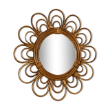 Sun mirror in arched rattan. 40cm. 1960.