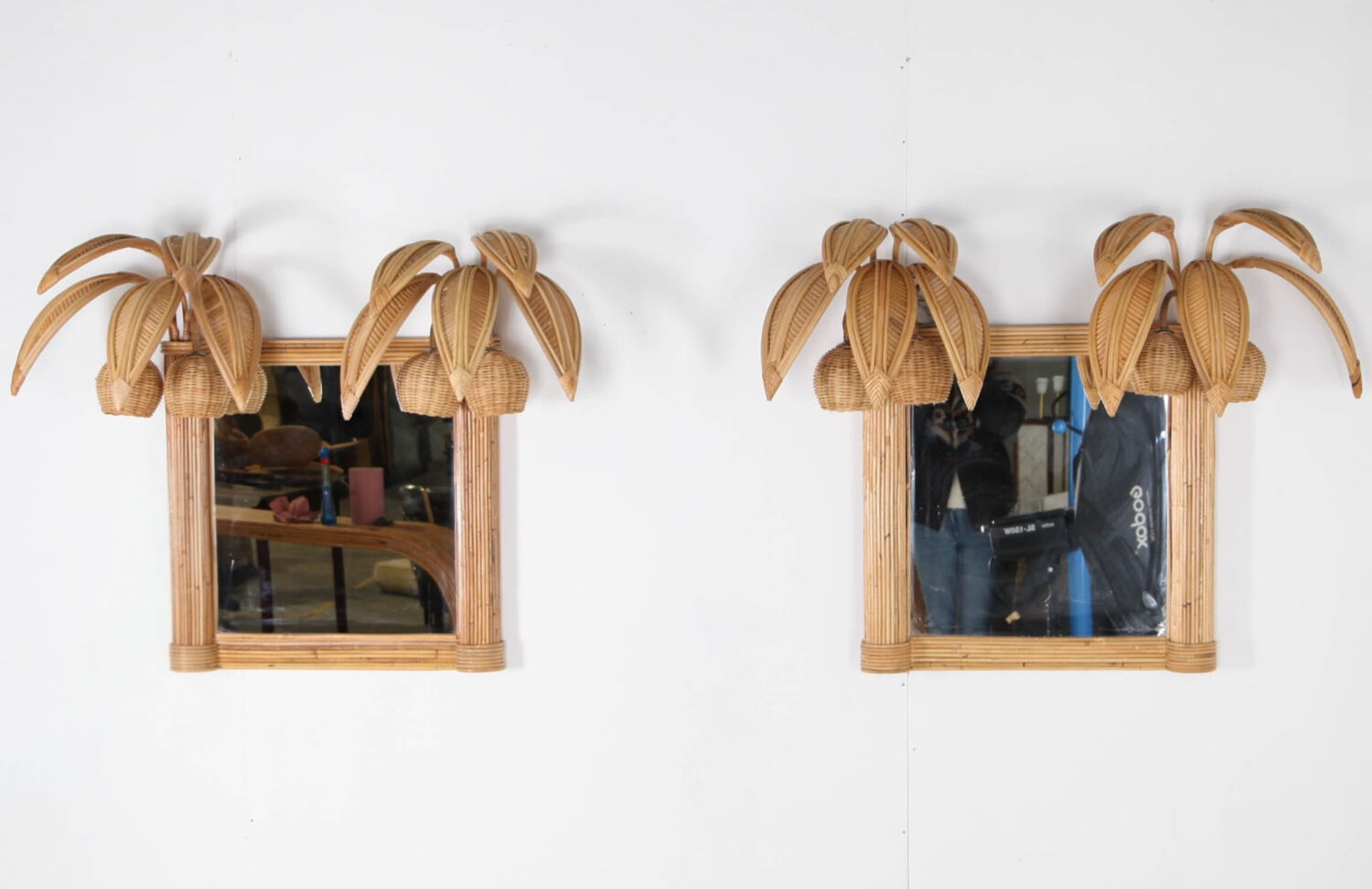 Lighted mirror in rattan 100x80cm