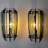 Pair of veca bicolor wall lamps, green murano glass, italy 1970