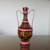 Bottle in pink scoubidou and gold metal 50s 60s