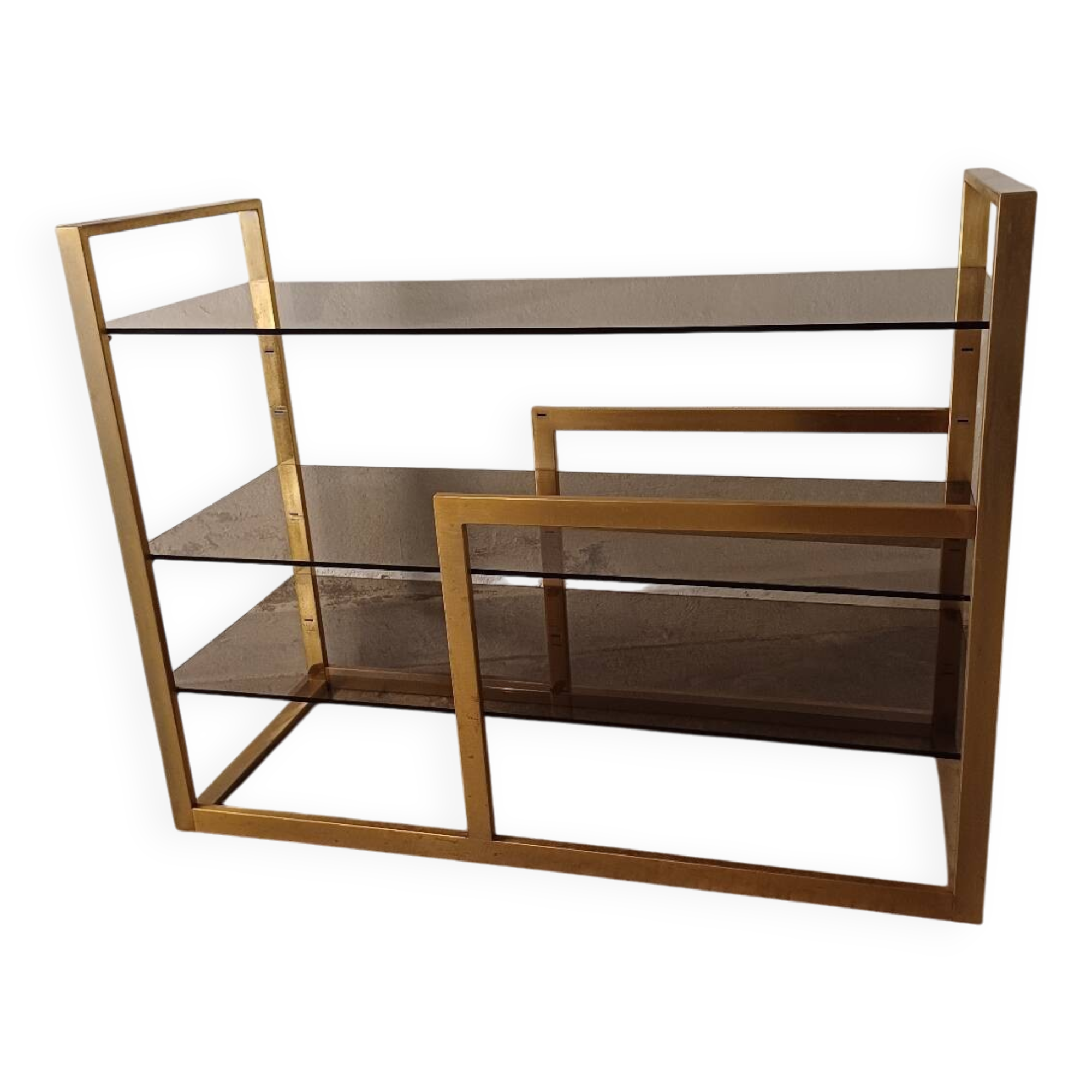 Brass shelf, smoked glass