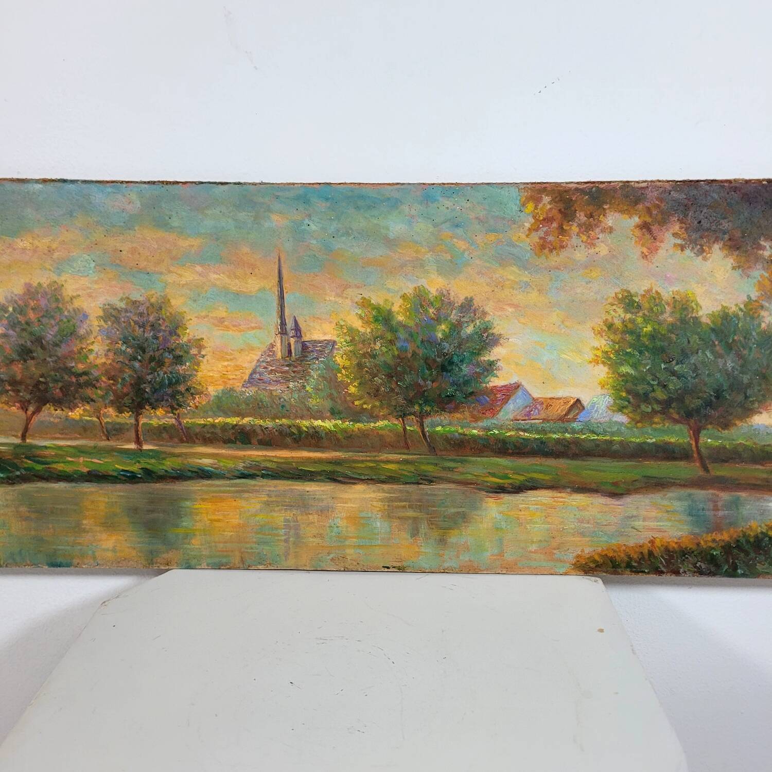 Table Painting Old landscape signed circa 1960
