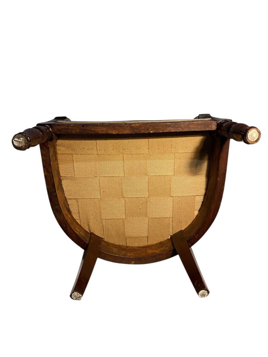 Mahogany bergère chair, stamped, Empire period